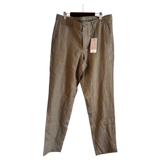 NWT Mango MNG Men’s 100% Linen Pants Slim Fit Trousers Size 32 Brown Pockets - Picture 1 of 6